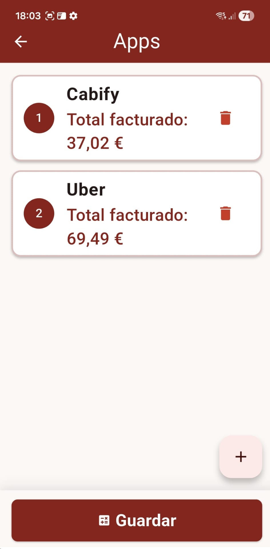 Resumen de facturado por apps en APP-TAXI